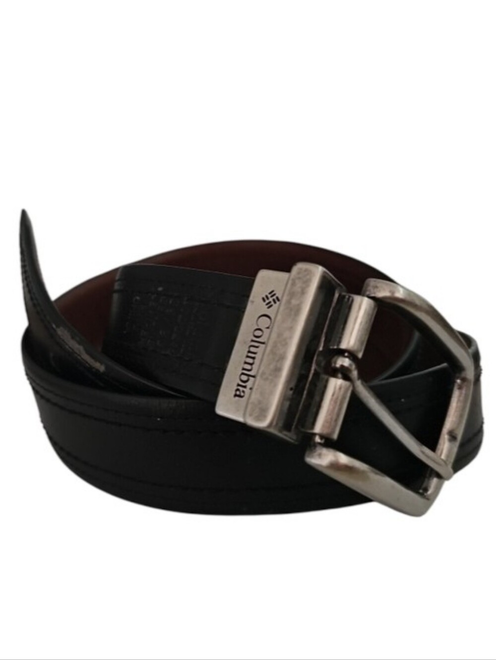 Columbia Reversible Leather Belt Men 38 Black Brown Silver Buckle Casual Neutral